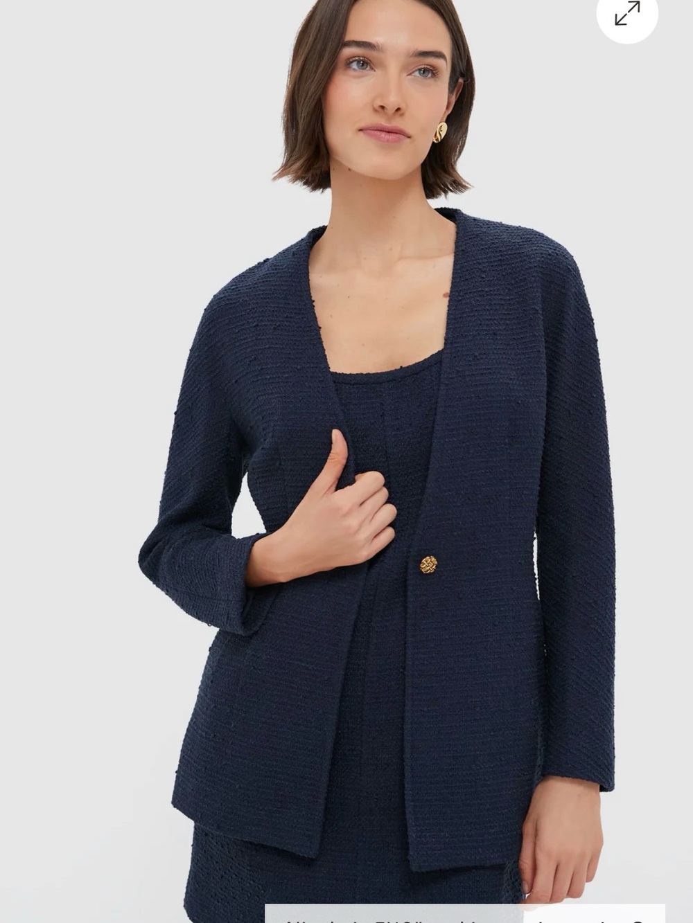Tuckernuck, NWT, Blaine Navy Tweed textured Open Blazer with Gold Button s small